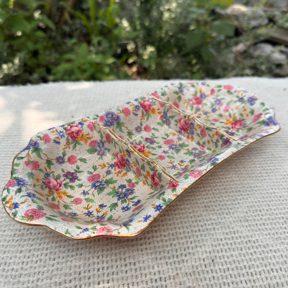 Royal Winton Old Cottage Chintz Relish Celery Tray England 11x5 Grandmillennial
